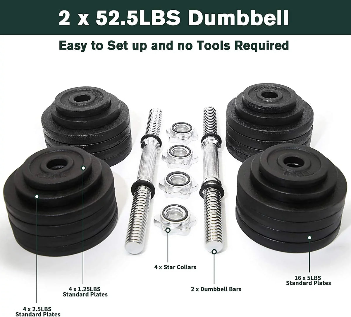 105lbs Weight Iron Set Dumbbells Adjustable Cast