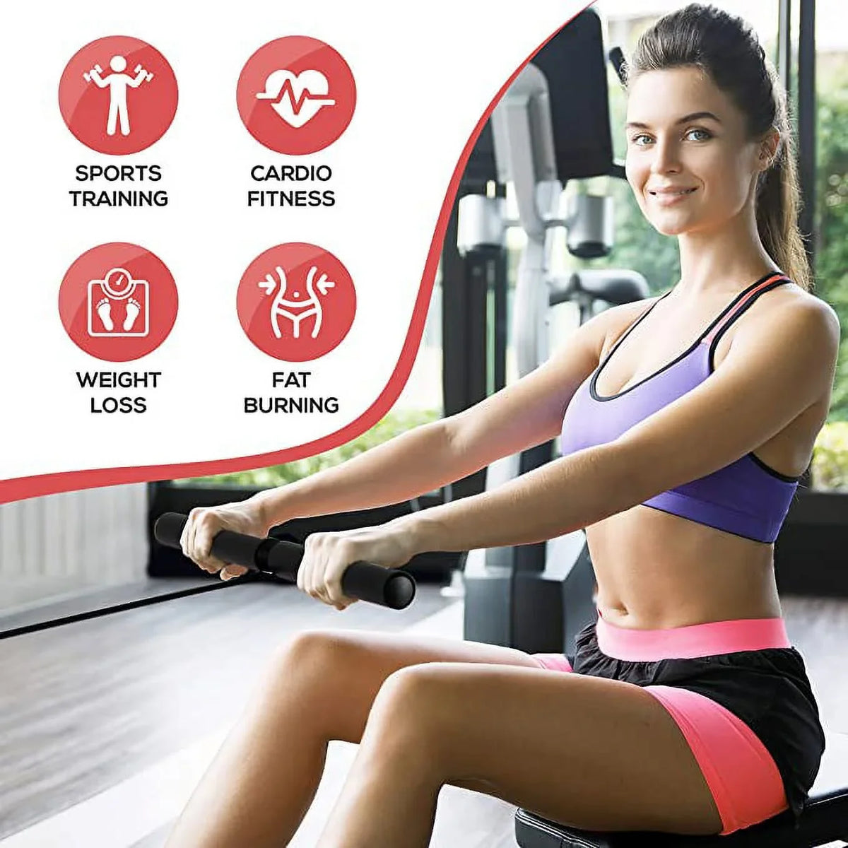 Machine for Resistance Air Rowing Machine Rowing Rowing Exercise and Levels Machine (8) Magnetic (Black) Selectable SereneLife Gym,