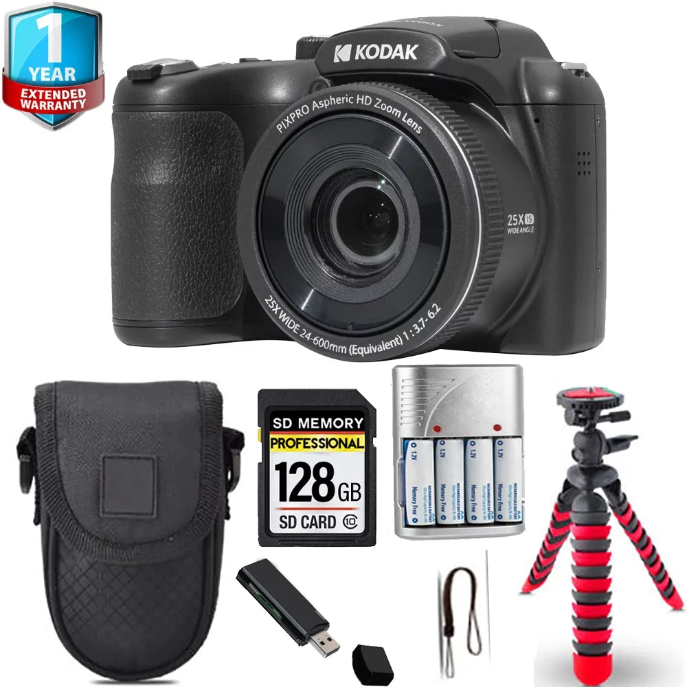 Digital PIXPRO + Tripod Kodak Warranty (Black) AZ255 Spider 64GB + Yr Camera - 1