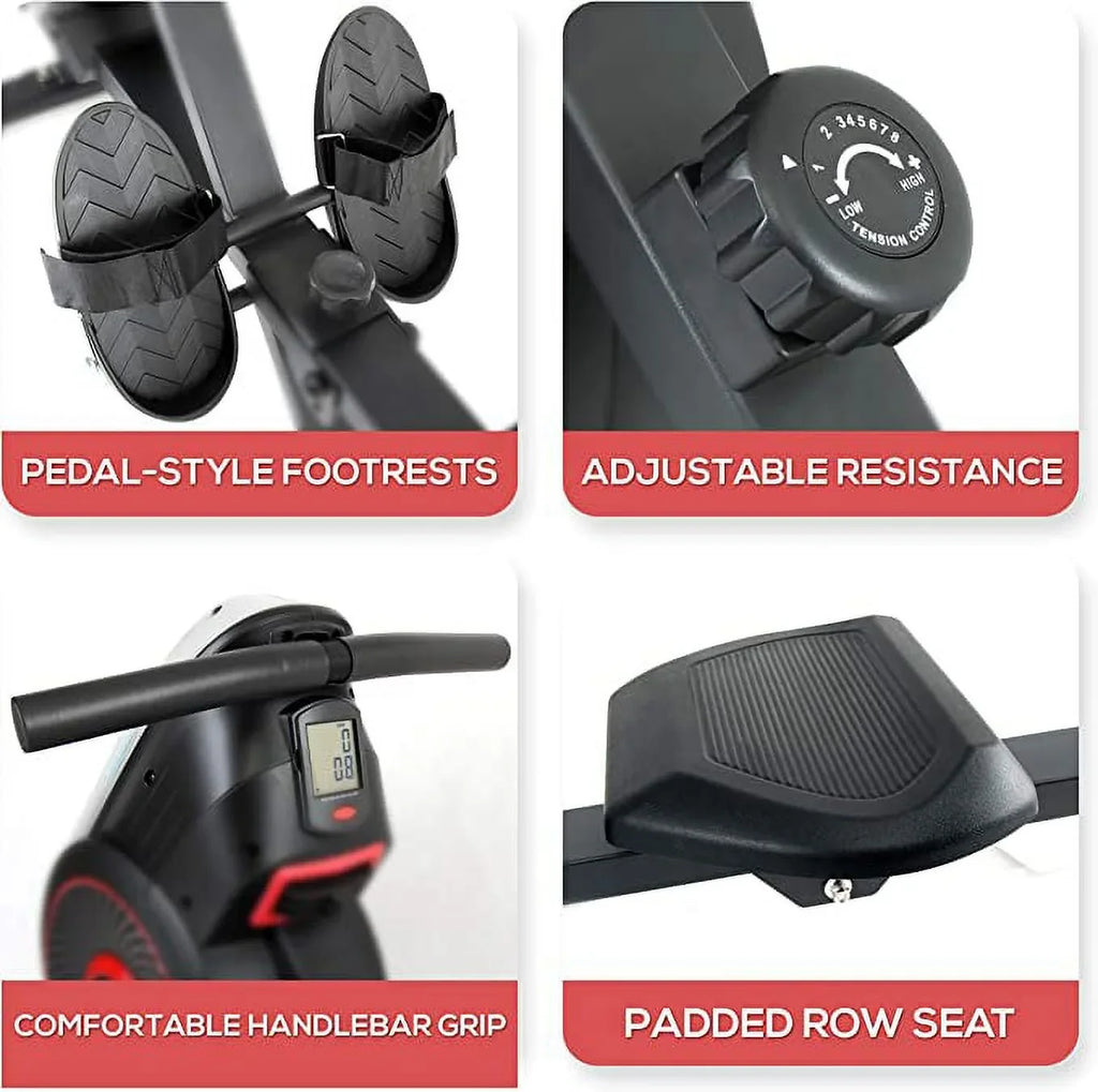 Machine for Resistance Air Rowing Machine Rowing Rowing Exercise and Levels Machine (8) Magnetic (Black) Selectable SereneLife Gym,