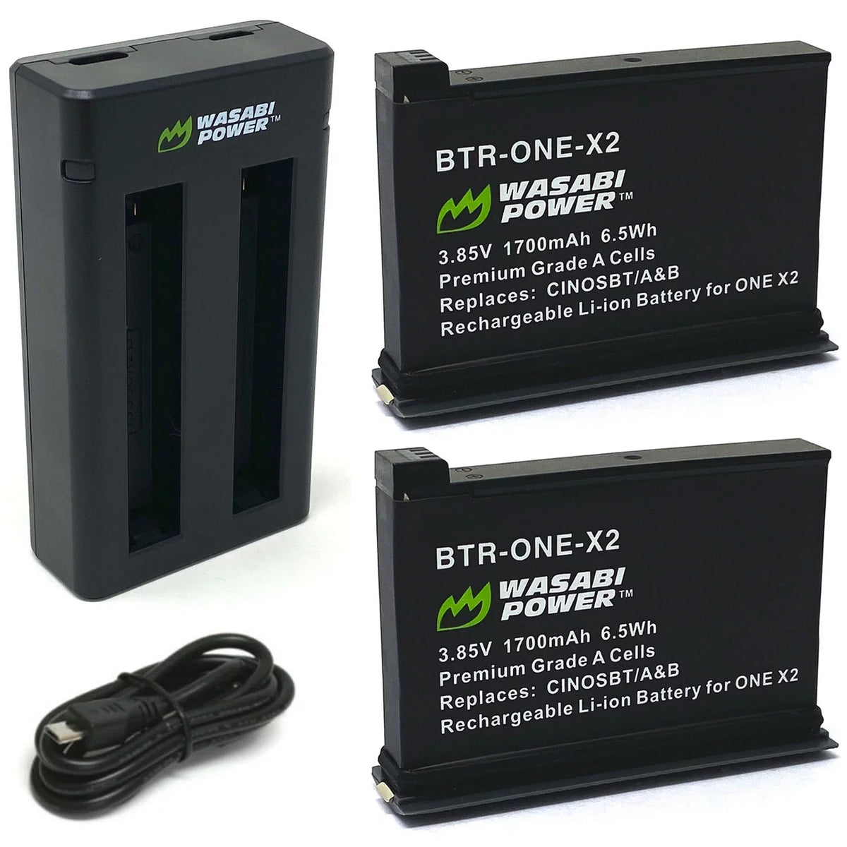 Dual (2-Pack) and ONE Wasabi Battery X2 (Not Power for Charger Insta360 Waterproof)