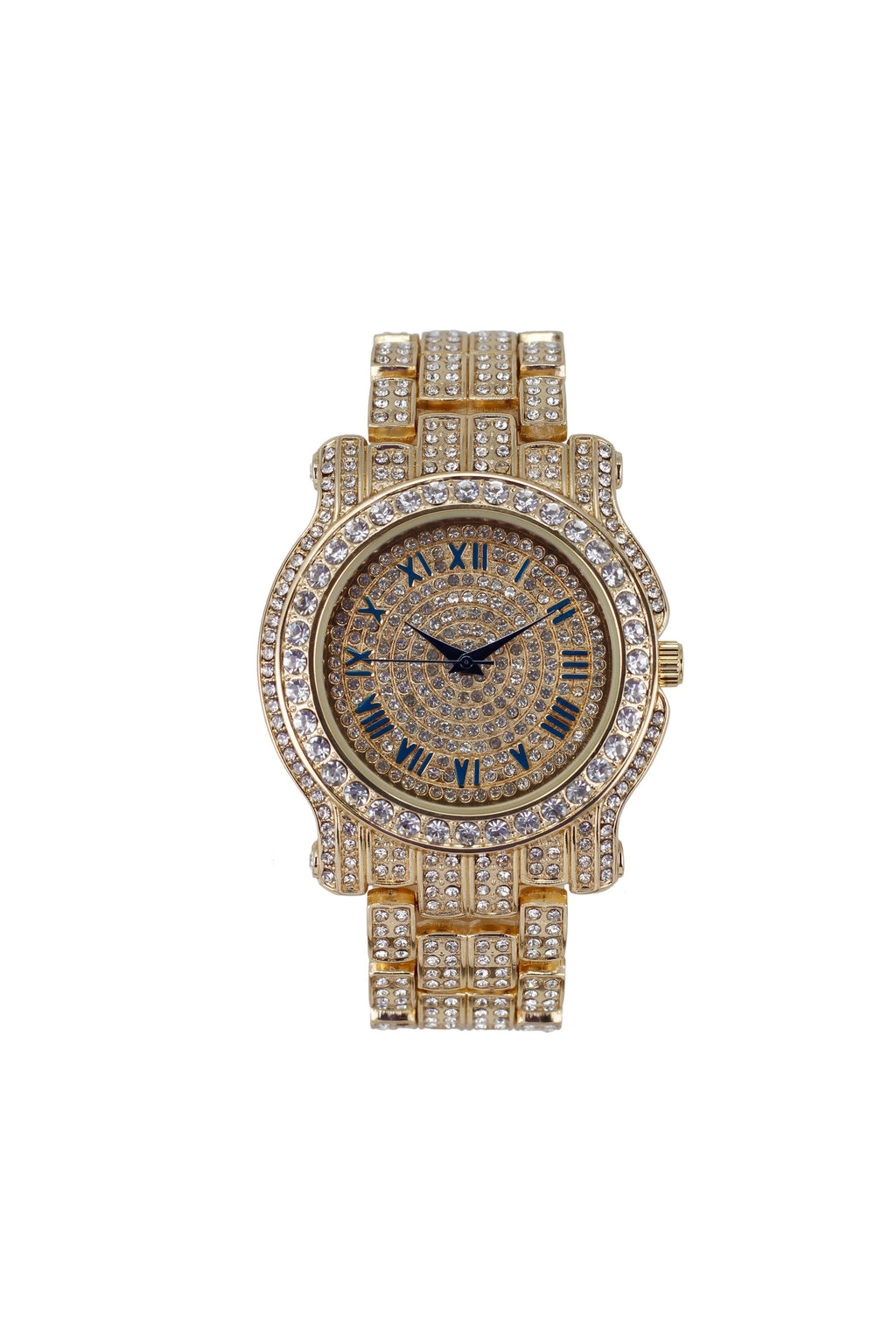 '- Out Ring Mens King 3pc Cuban w/Bling-ed Bracelet Out L0504 Luxury Bling-ed BR Round Iced #Blue) Watch Set(11,Gold Set and