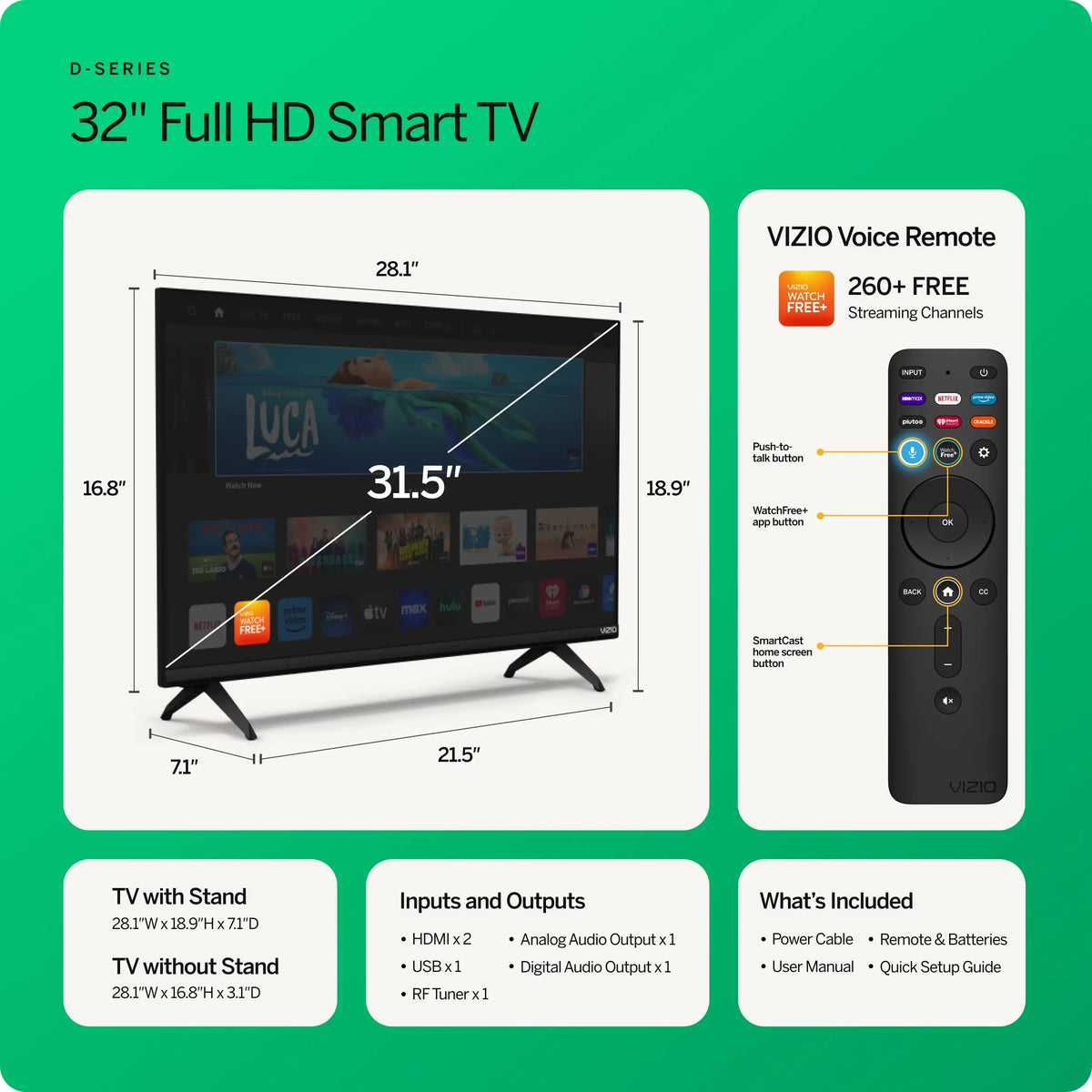 FHD Restored Class 2023 Only) LED TV (Online D-Series NEW D32fM-K01 Smart 32" [Refurbished] VIZIO