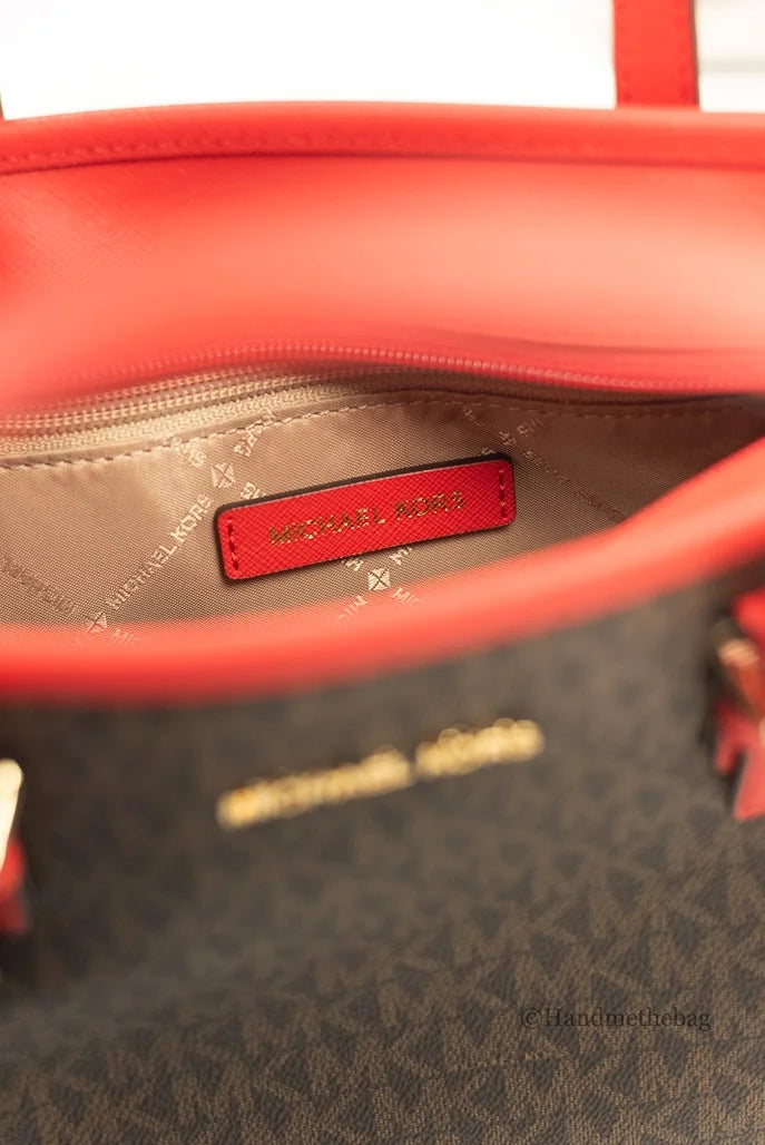 Michael Tote Sangria) Logo (Dark Travel Jet Kors Top-Zip Bag Extra-Small Set