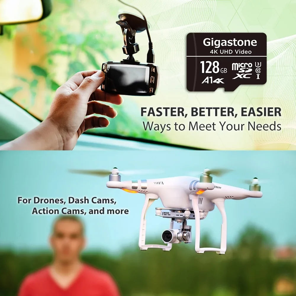 4K Security Pack Camera Dash Gigastone 128GB Cam 10, Cams, Professional, Card, SDXC Class Micro Action UHD Drone 5 Video, Surveillance (5x128GB) A1