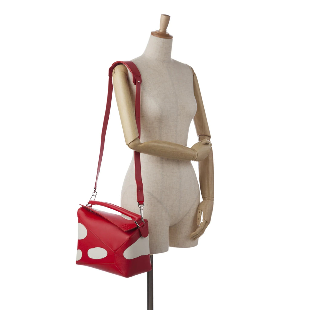 Satchel Red Puzzle LOEWE Mushroom Leather (Good) Unisex Edge Pre-Owned Authenticated Calf Small