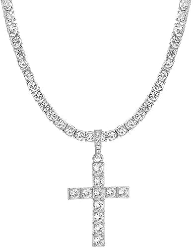 Cross Be (18") Out ZZ Cuban SLV Matching Set Out Set Bracelet 3pc SLV Luxury Charles Choose - - Lit Tennis Raymond & Wristwatch Quartz Necklace Iced Classic Blinged w/Diamond The ST10327RN Mens