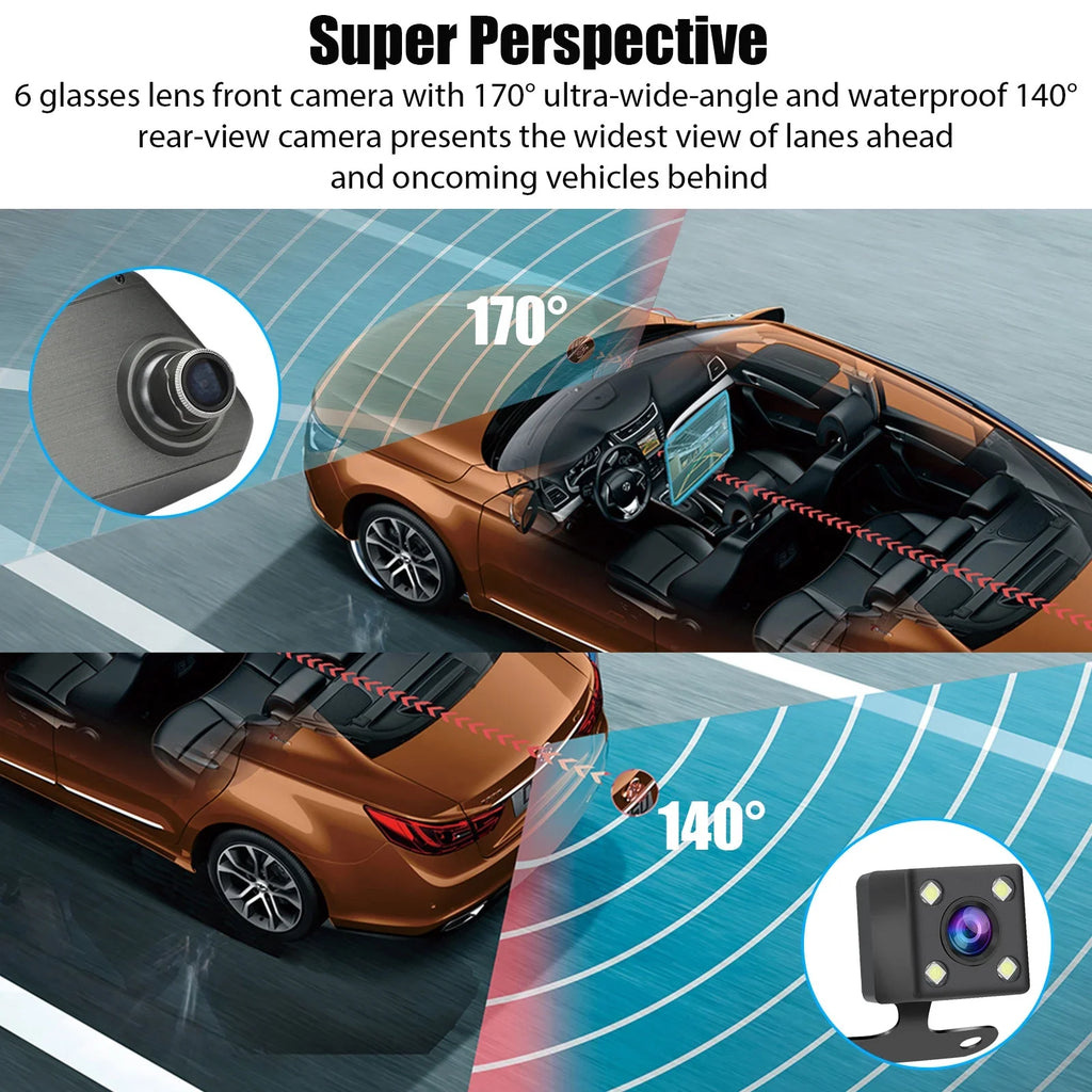 and Wide-Angle View Camera, Cars, for Cam Lens Dash with EEEkit Dash Night Car 7inch Screen Touch 170° Camera G-Sensor, 1080P Mirror Rear Mirror Front Dual Vision, Camera Motion Detection,