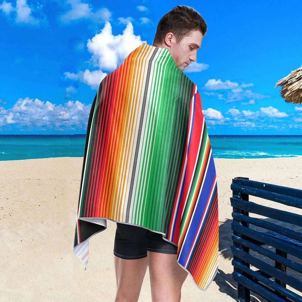 Beach Blanket, Mexican Serape Towel Dry Stripes Oversized Towel Towel, Bestwell Swim Thin Multipurpose Yoga Free 30”X60” Blanket Shower Pool Towel Lightweight Sand Microfiber Quick Bath