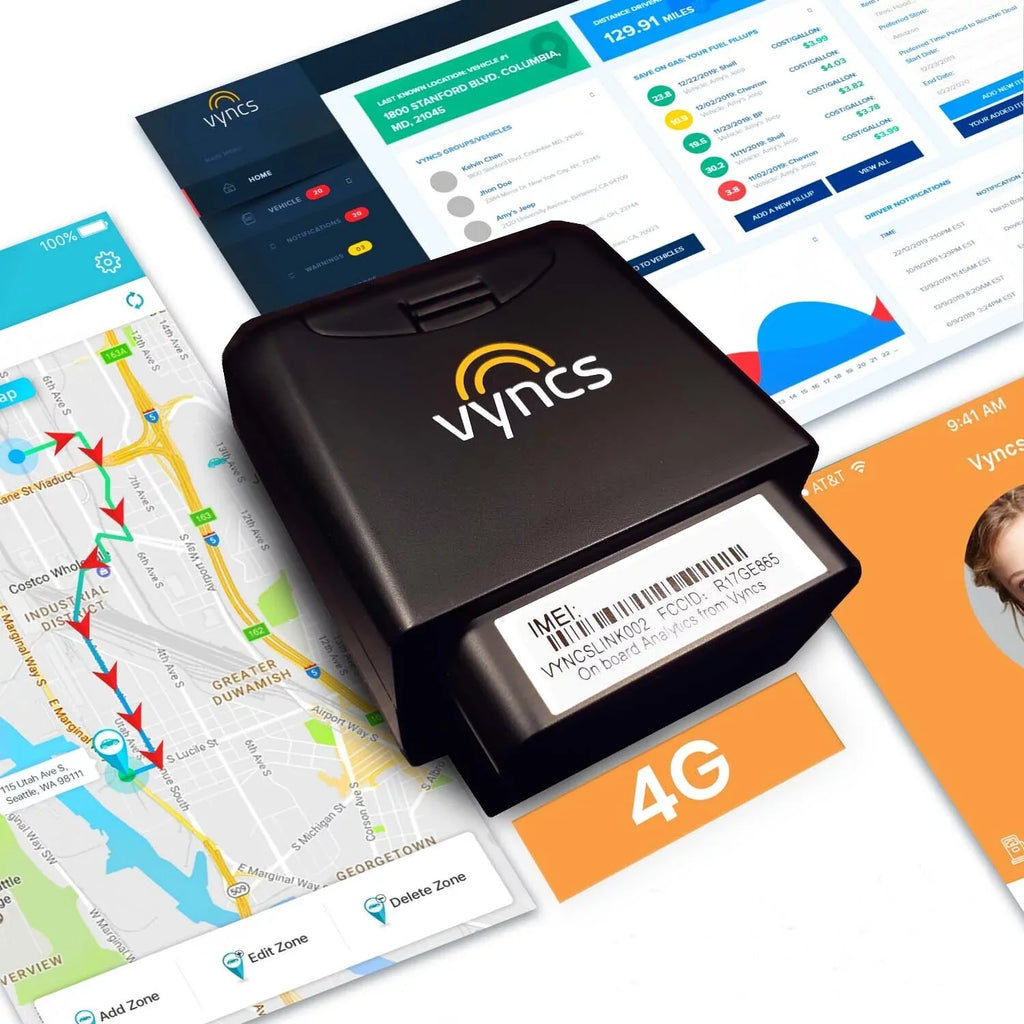 1 SIM, Vyncs Monthly Free Fuel OBD, Emission Tracking, GPS Fleet 4G Tracker Car/Truck Time No Report LTE Real Report, Year Data Driver Diagnostics, Safety Fee, Trips, Fleet: Vehicle Alerts, Plan,