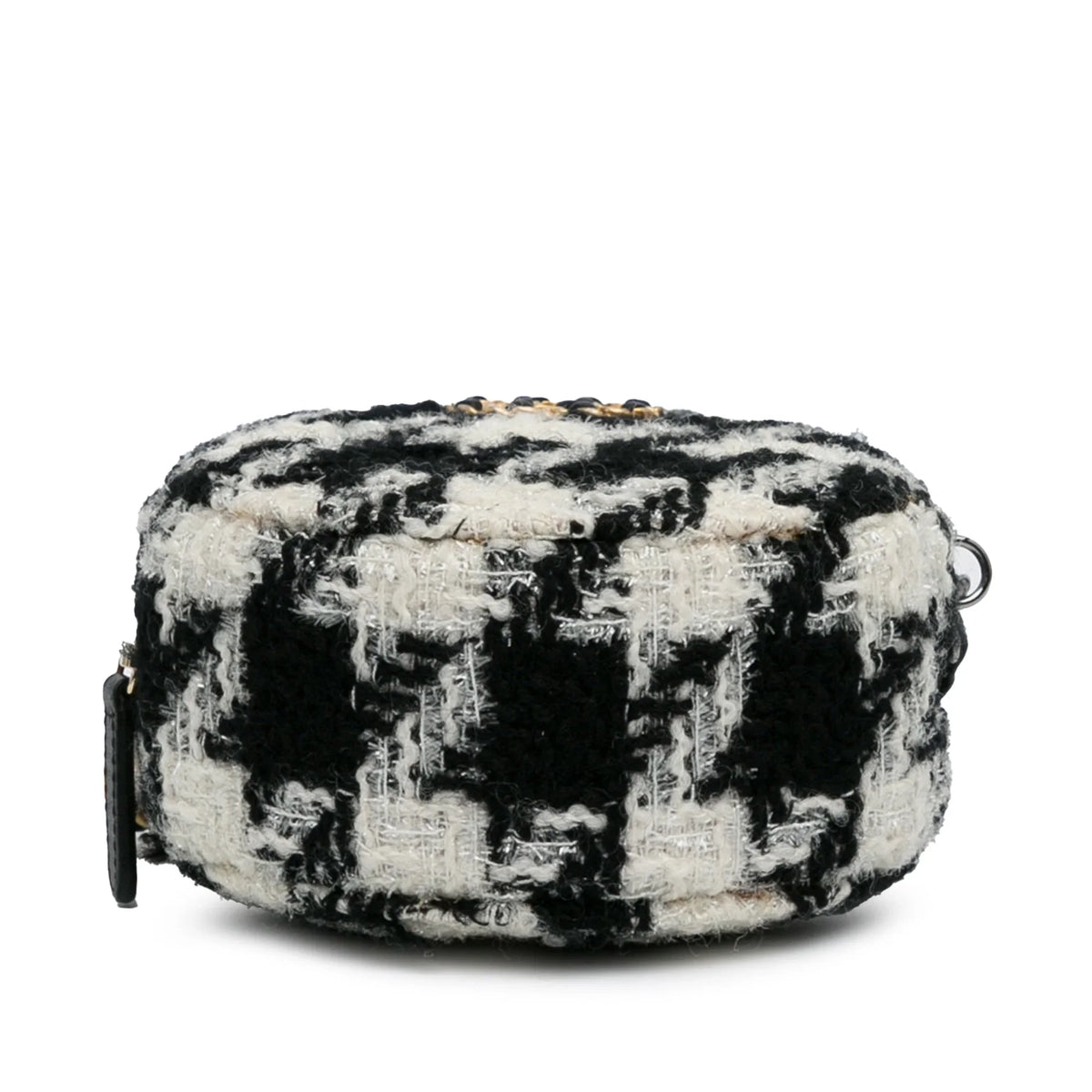 Crossbody Unisex Chanel and (Good) Black Purse with Lambskin Clutch Fabric 19 Chain Coin Round Tweed Pre-Owned Authenticated Bag