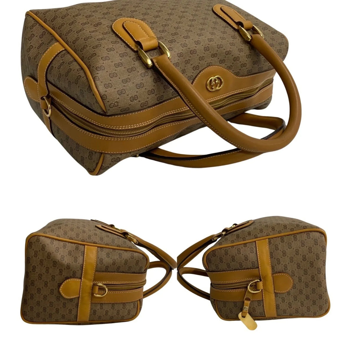 Boston Shoulder 574-5 2way Camel Gucci Pre-Owned Vintage GUCCI Mini Bag Old Micro Leather GG (Good) Handbag