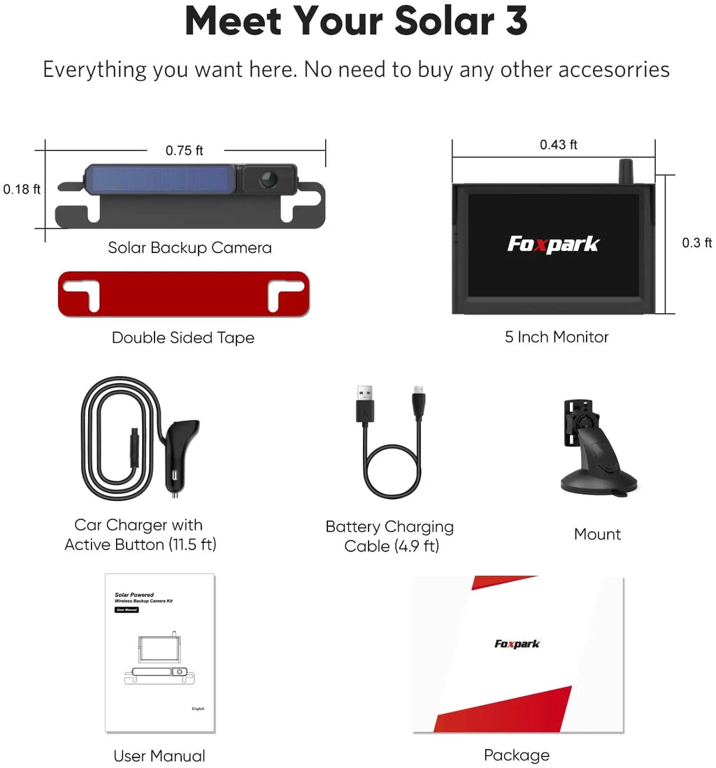 Channels Camera for Wireless View Monitor 5" 2 Foxpark Camera Observations Camera Rear Backup 3) System Solar Reverse Van,Camper Trailer (Solar Highway RV