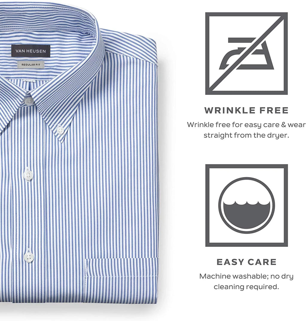 Stripe Van Regular Dress 34-35 Neck Shirt Heusen 16.5 Sleeve Iced Pinpoint Fit Mens Grey