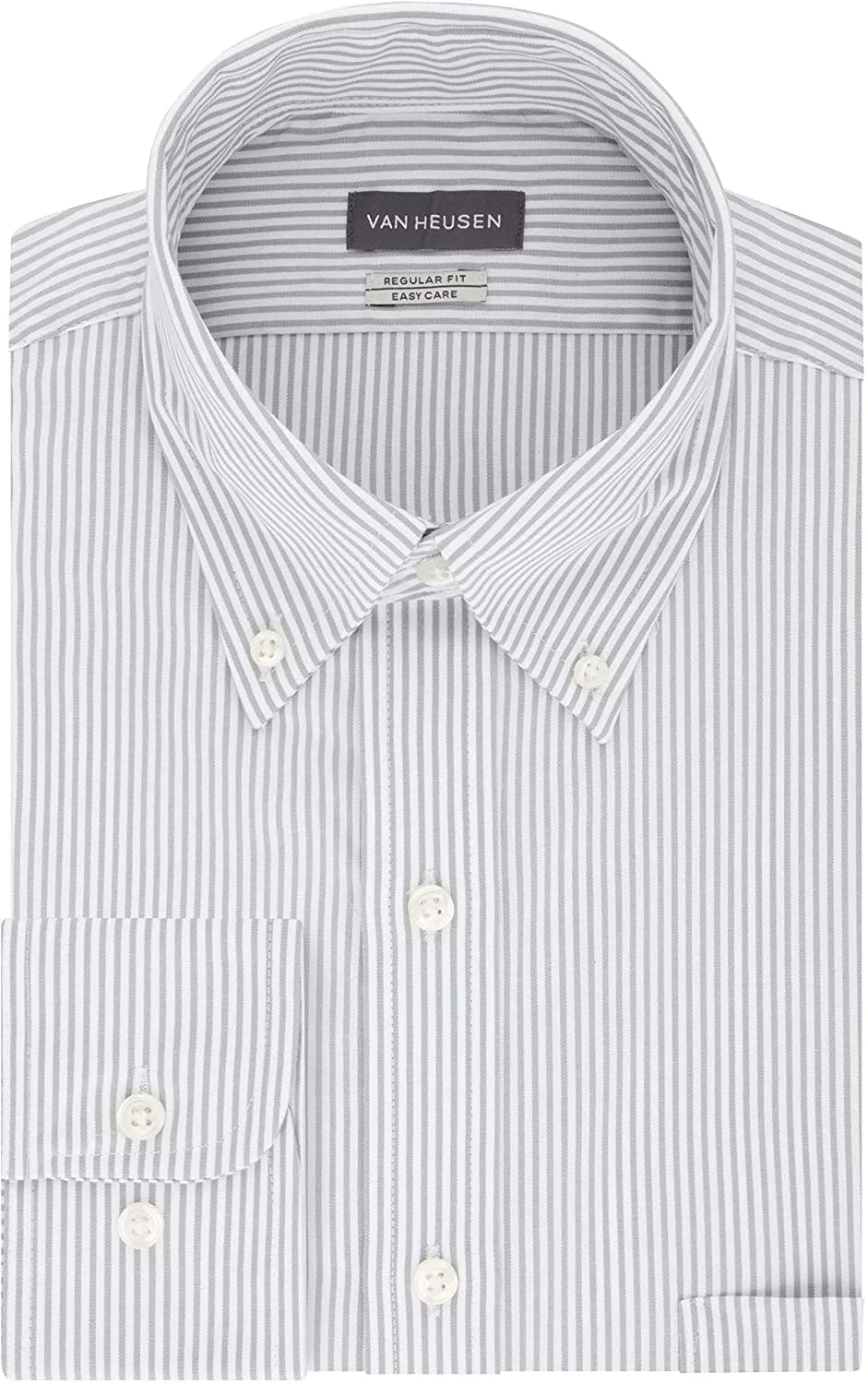 Stripe Van Regular Dress 34-35 Neck Shirt Heusen 16.5 Sleeve Iced Pinpoint Fit Mens Grey