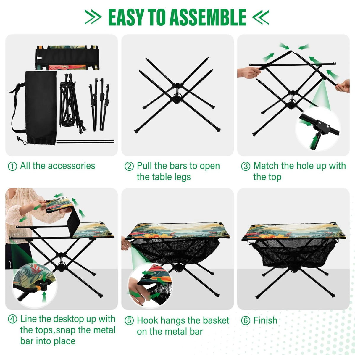 Travel Bag Table BBQ Landscape Compact Table Fishing with Table for Folding Leaves Picnic Storage Beach Palm Portable Outdoor Camping