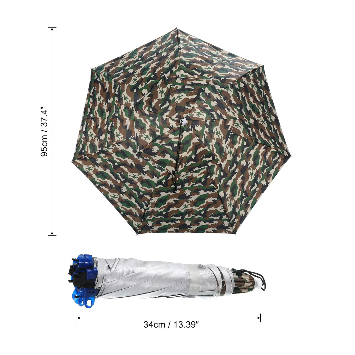 OD 37.4" Sun Fabric Double Rain Oxford Layer Camo Umbrella Uxcell Hat, Folding with Head Cap Strip,
