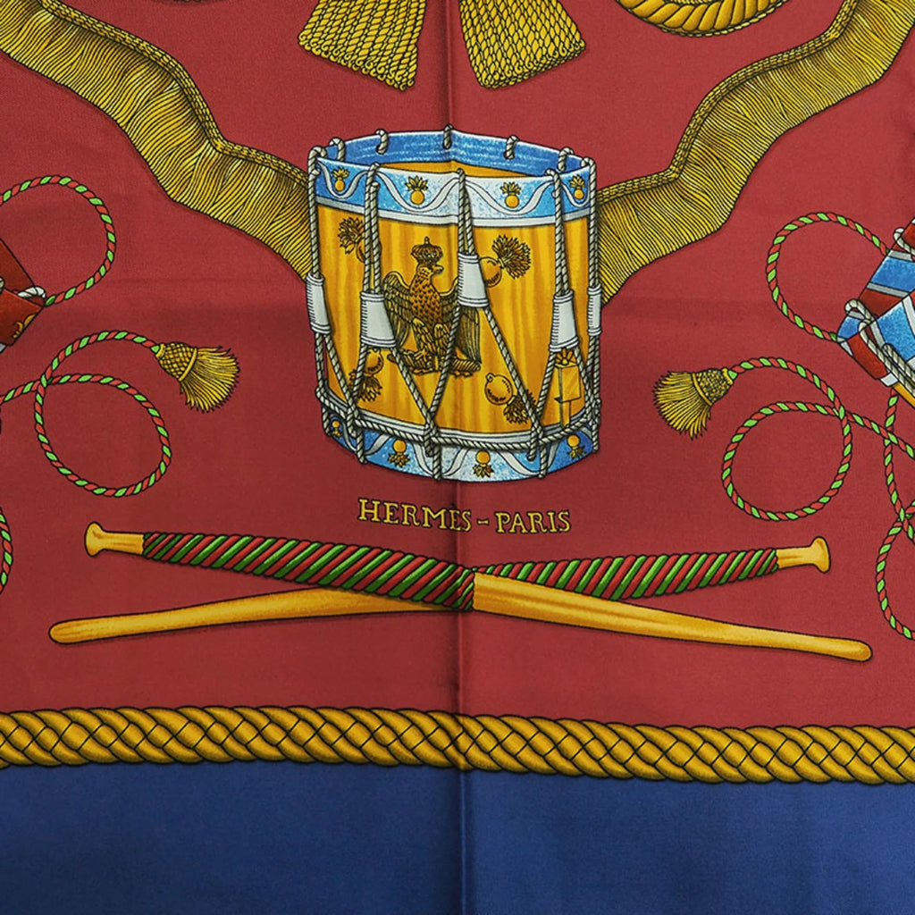 Red (Good) Hermes TAMBOURS Carre Blue Taiko Tambour x LES Scarf Pre-Owned 90 HERMES Muffler