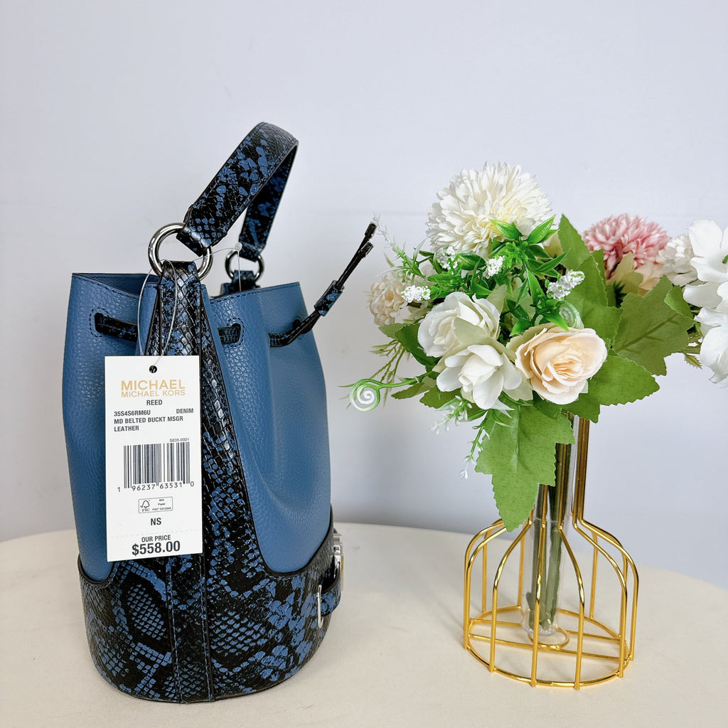 Reed DENIM Kors Michael 35S4S6RM6U IN Medium Messenger Bucket Crossbody Belted Leather