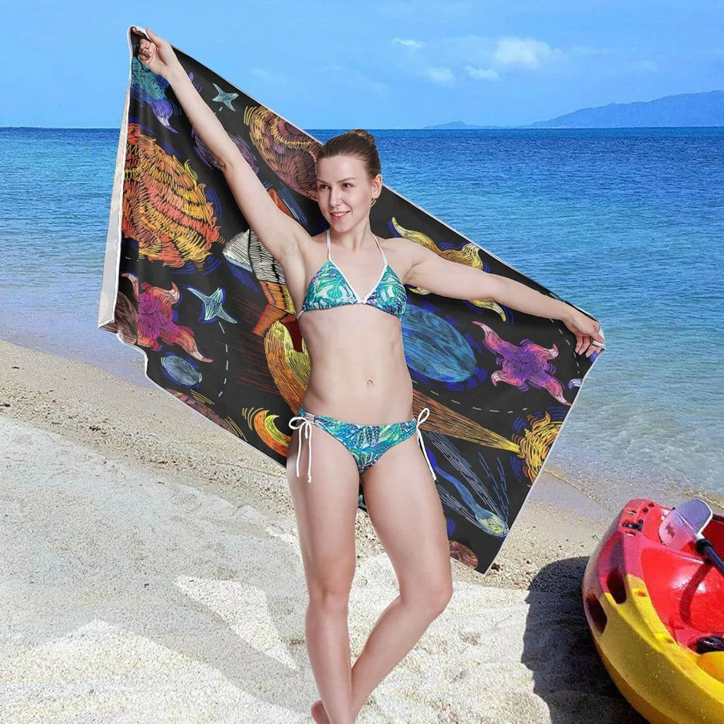 Dry Compact Swimming Oversized Bestwell - Towel Super - Travel Lightweight Towel Holiday（366） for Camping Embroidered Towels Pattern Beach Quick Absorbent Universe
