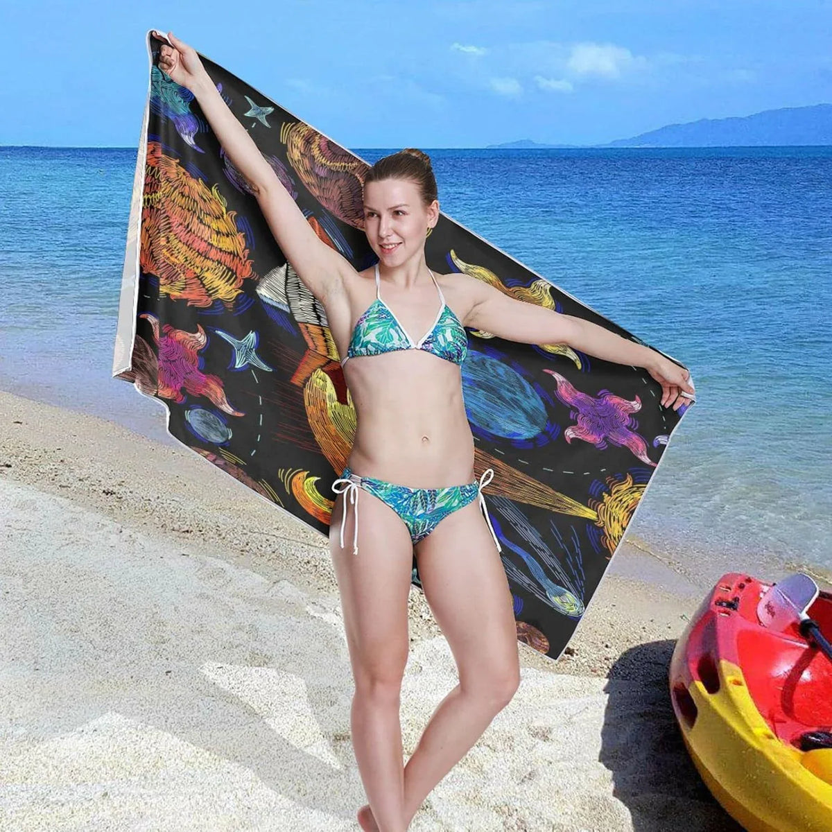 Dry Compact Swimming Oversized Bestwell - Towel Super - Travel Lightweight Towel Holiday（366） for Camping Embroidered Towels Pattern Beach Quick Absorbent Universe