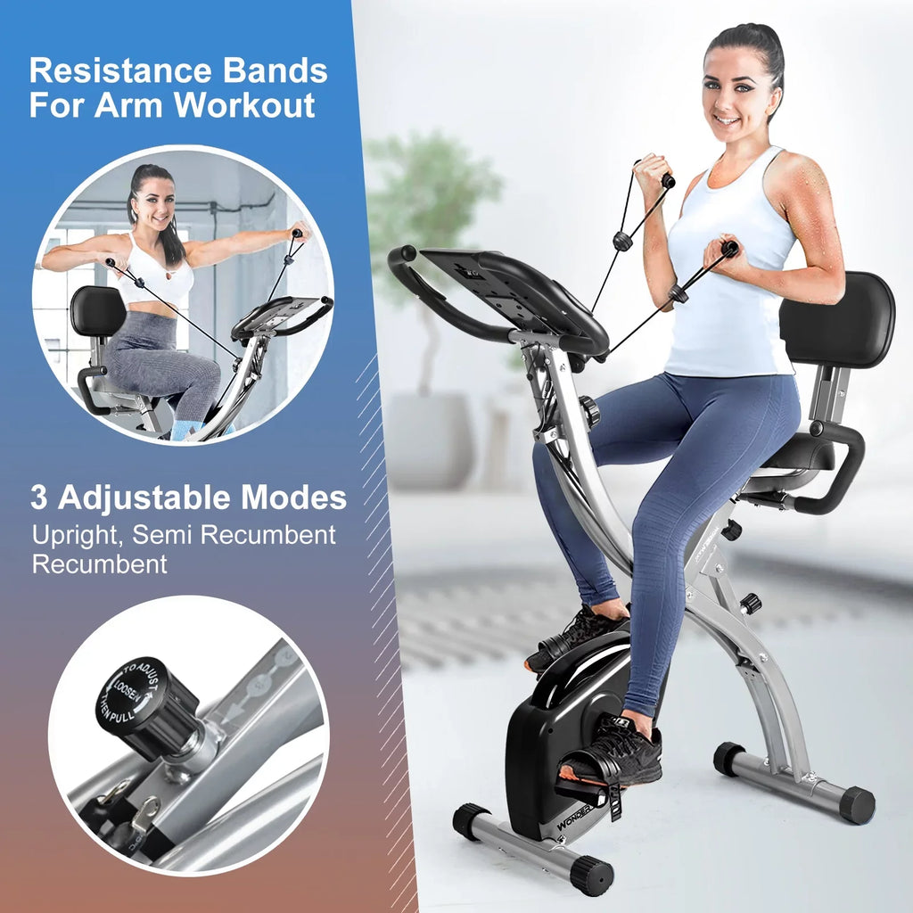 Back Indoor Recumbent Workout Arm with Folding Magnetic Wonder Front Bands Bike, Upright Maxi and Exercise Resistance