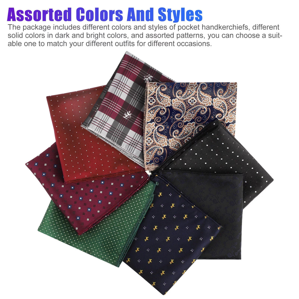 Silk Square Party Dot Handkerchief 8PCS Fashion Pocket Men Wedding Floral Hanky