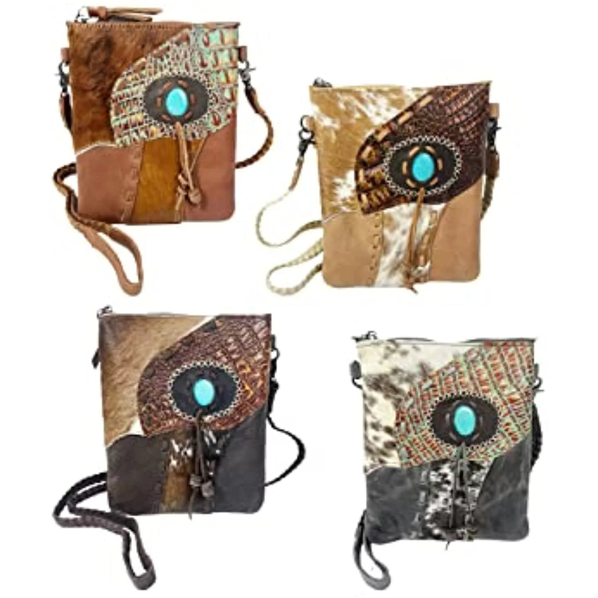 Brown) Tassel Cowhair Tooled Handbag Purse (Dark Bag Teal Tote Hand Western Crossbody Urbalabs Stone Purses Stitched Leather