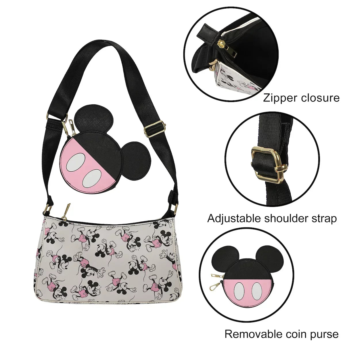 Mickey Women's Removable Handbag White Purse Coin Mouse Disney With