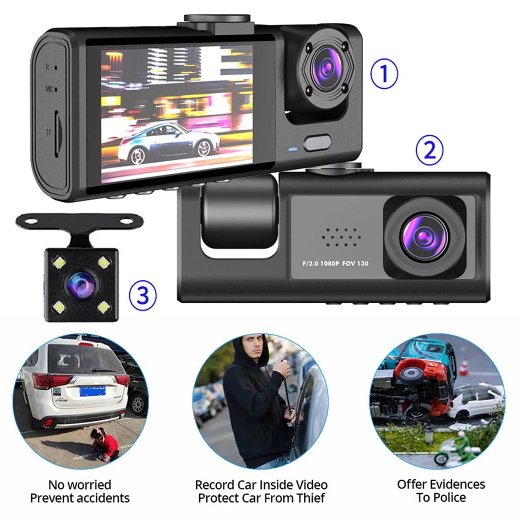 Nebublu Auto 3 Dash Recording Cameras, Safety Video Car Camcorder, Recorder Camera with Driving
