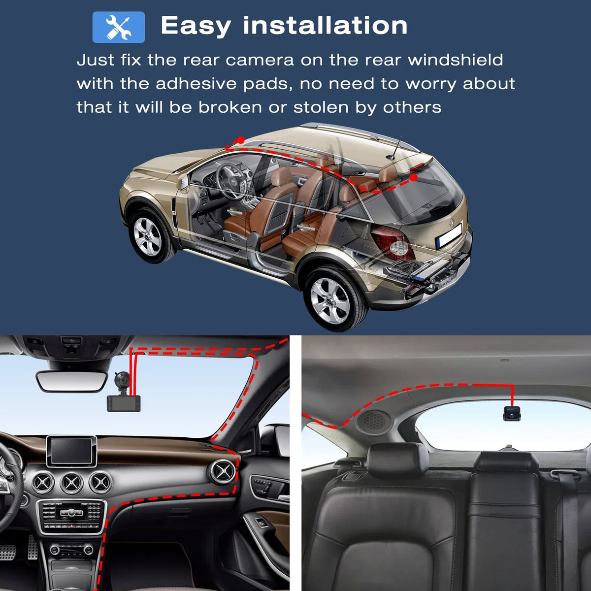 Cam Rear Recording WDR Black Dual IPS Camera GPS Dash Front G-Sensor Dash Camera 1080P FHD Car 3" TOGUARD and Loop