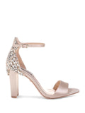 Toe Dress Seina Round Ankle Heel Beige BADGLEY M Strap Block MISCHKA Embellished Heeled Womens Buckle Sandal 10