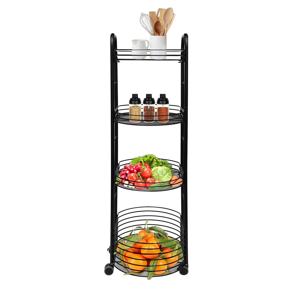 Movable Trolley Cart Tier 4 Shelf Utility Storage Storage Organizer Kitchen Rack