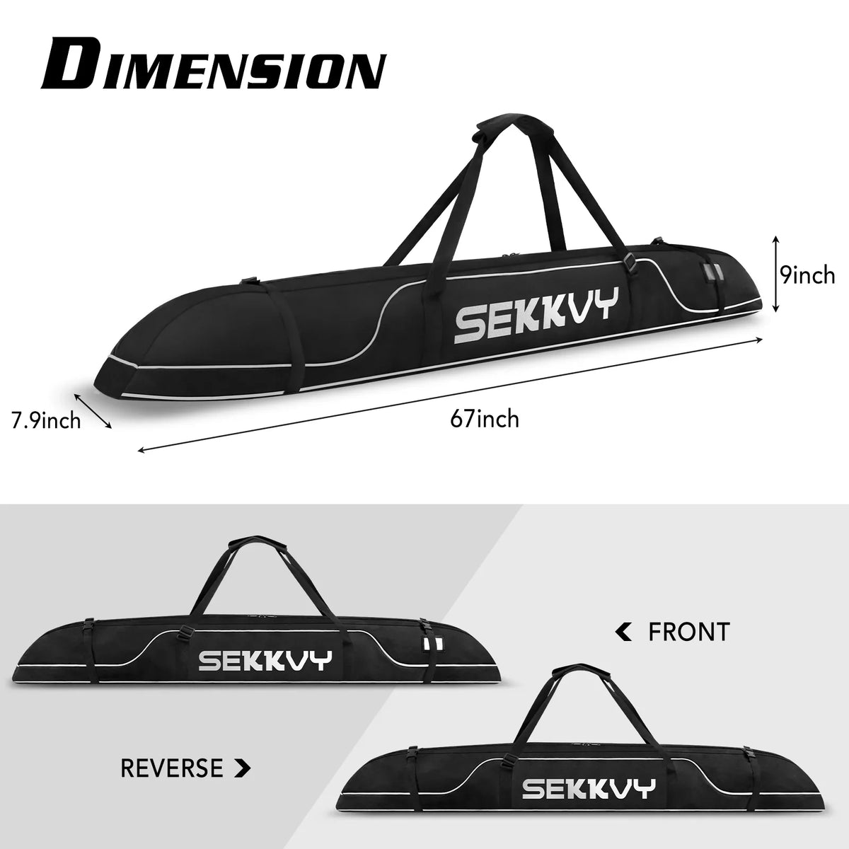 Cloth Bag and Bag Oxford Ski, Adjustable Travel Snowboard for Strap Camping Bag Outdoor 170CM/67IN Single Ski Waterproof Shoulder Travel 600D Transport, Ski black