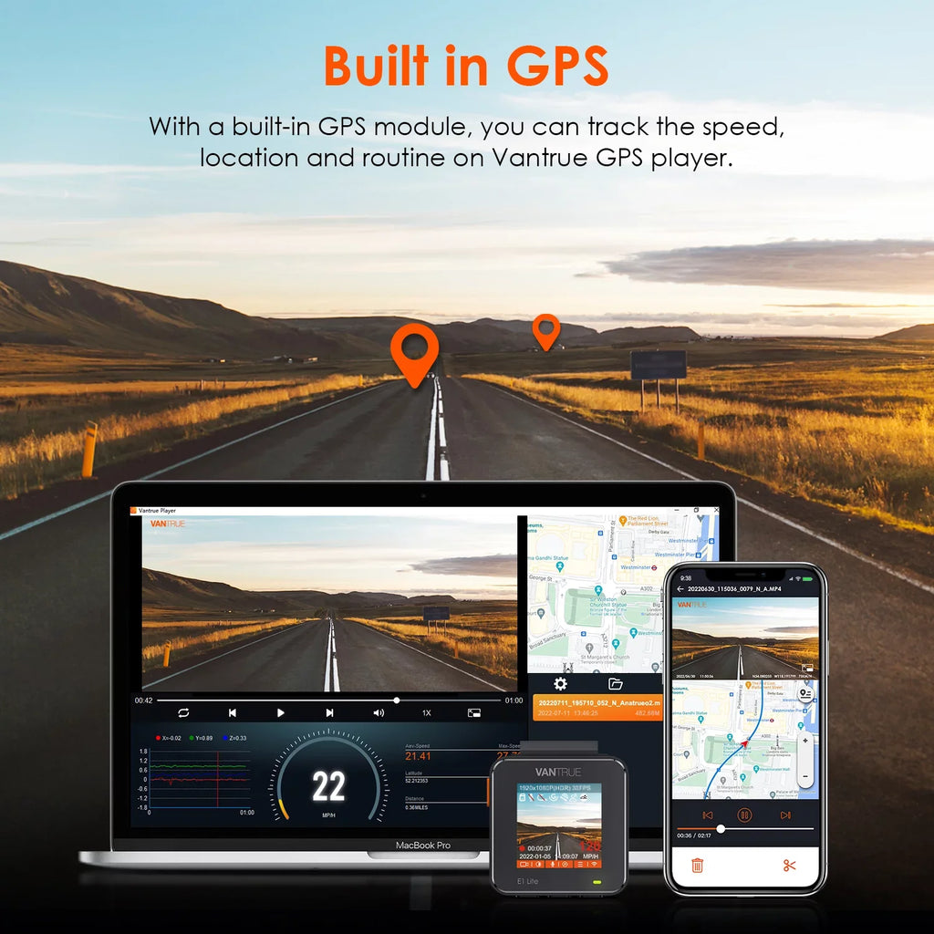 camera Mode, Cam 1920 Support Control Dual G-Sensor, Compact WiFi Car Vantrue 160° Lite) W Dash 512GB with Mini 1080P, Voice Wide X Parking (E1 24/7 Max GPS System, Angle,