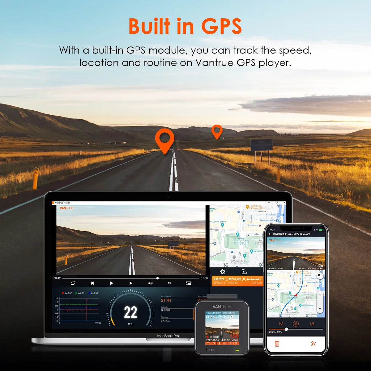 camera Mode, Cam 1920 Support Control Dual G-Sensor, Compact WiFi Car Vantrue 160° Lite) W Dash 512GB with Mini 1080P, Voice Wide X Parking (E1 24/7 Max GPS System, Angle,