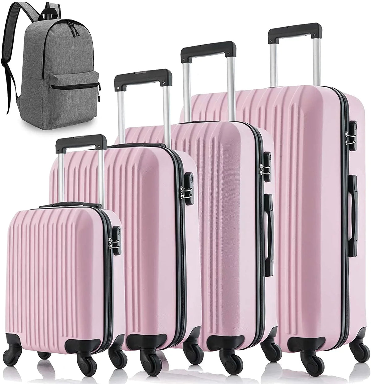 Wheels Sets Spinner Set Lightweight 5 Luggage Suitcase inch) Piece Pink Hardshell (16/20/24/28 ABS