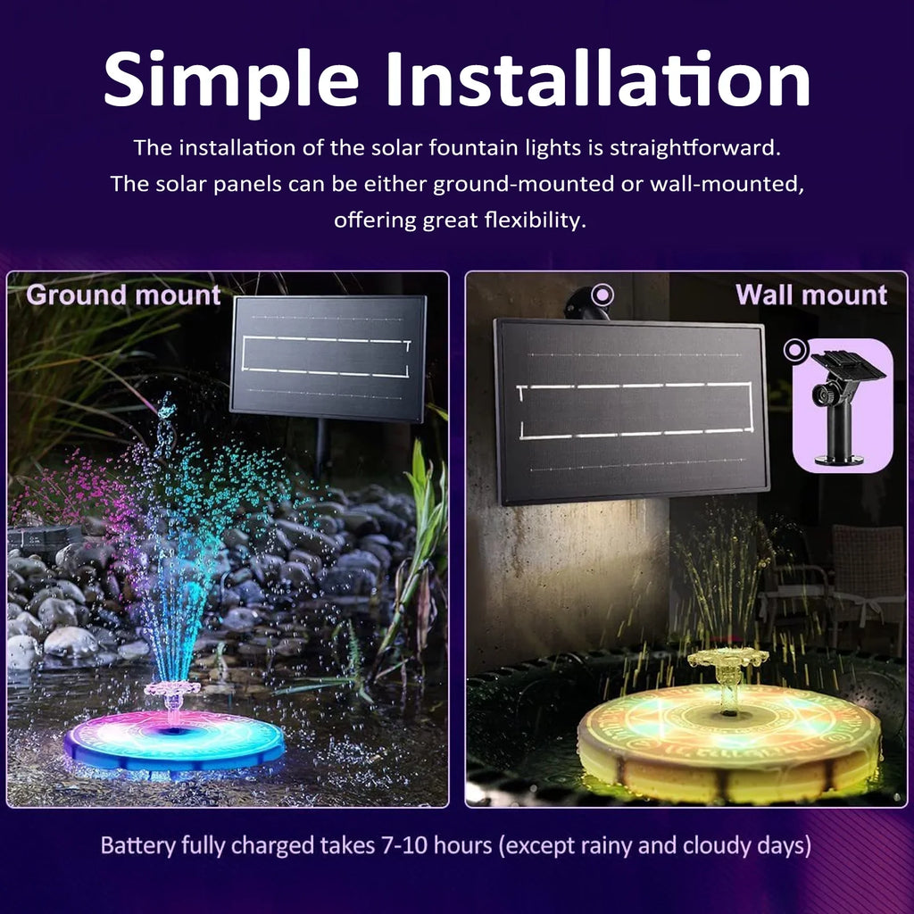 Fountain Decor Garden Pond with Solar Outdoor Light, Walmeck Control Remote LED, Bath Decoration