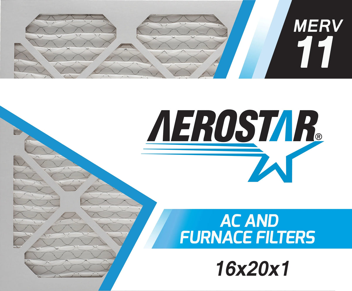Aerostar Pack 6 Pleated Filter, Air Furnace Air Filter, 16x20x1 MERV 11 AC