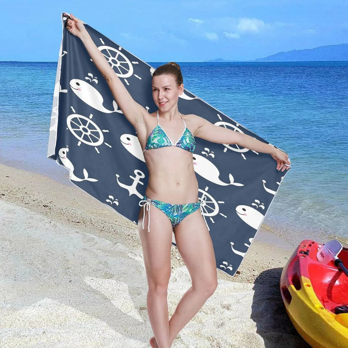 Lightweight Anchor （429） Quick Towel Travel Bestwell - Retro Camping Absorbent Holiday - Swimming for Whale Towel Cartoon Towels Dry Oversized Compact Beach Super