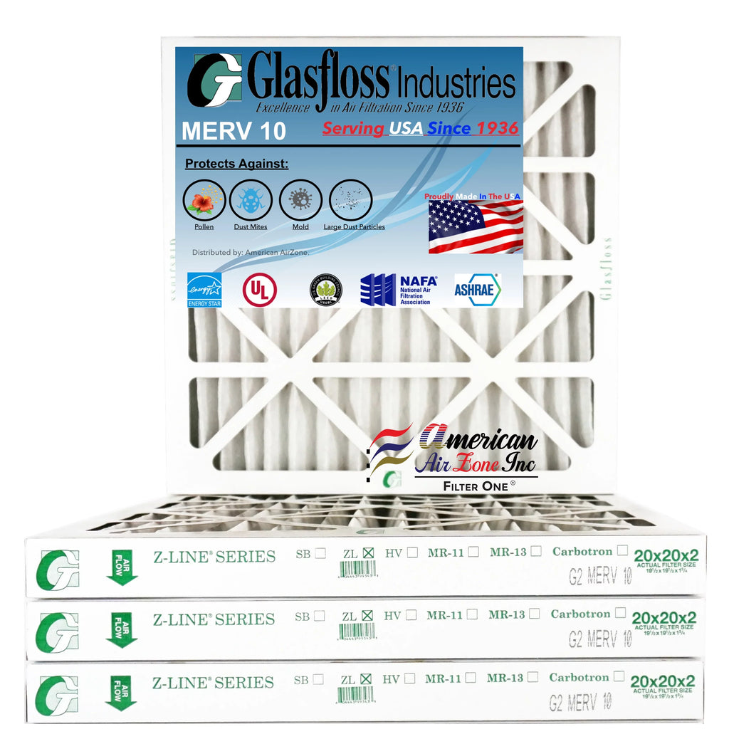 Glasfloss The 4) Furnace Made - Home Filter 10 Air Pleated of Air - USA. AC - Filter (Pack - - 2" 20x20x2 or Air or HVAC - Filter MERV In Office
