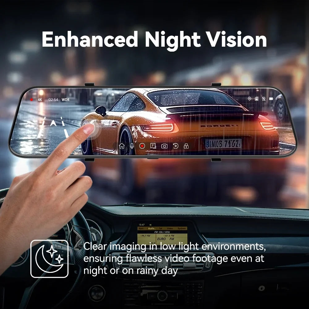 and HD Pelsee Mirror Vision,Parking Cameras, Card View 32GB Camera Full Smart with Assistance Dual Rear Cars Rearview 12" 4K for & & Mirror GPS, Front Cam Dash Trucks, Night Free Backup Pre-Owned