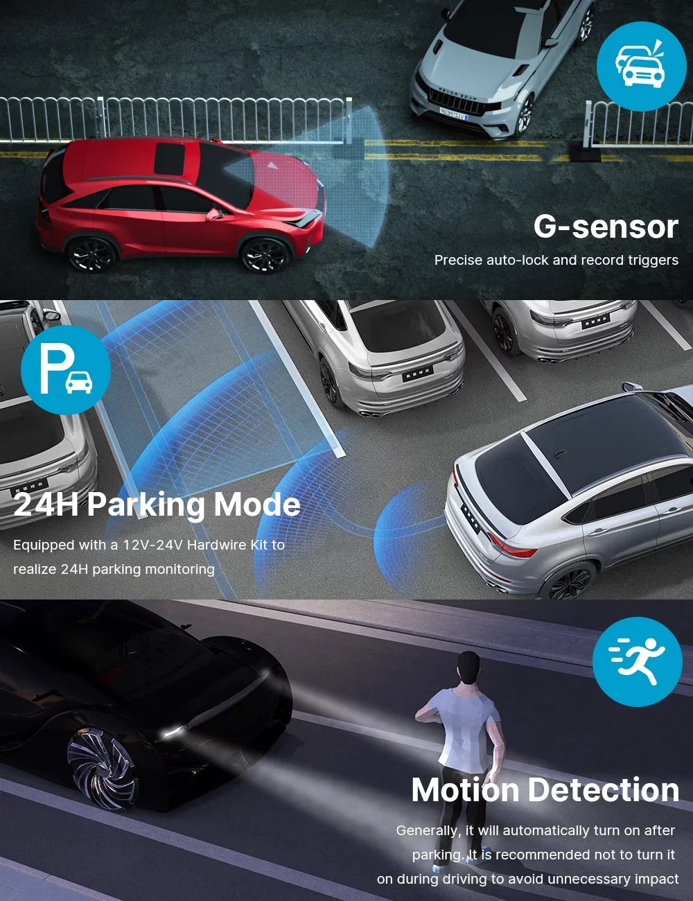 Dash Front Cars, for Rear 256GB with Support Monitor, and 3" Cam Camera Dual Cam 4K+1080P Dash Car Dash Parking