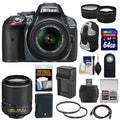 64GB 18-55mm II Lens + Card II Nikon Tele/Wide + SLR Backpack with (Grey) + Camera G & + Digital D5300 Kit VR Charger Battery Lens & Lens VR 55-200mm