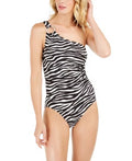 Michael Female, One-Piece Women One-Shoulder Underwire Kors BLACK Zebra-Print Strap One-Shoulder 16, Swimsuit, US