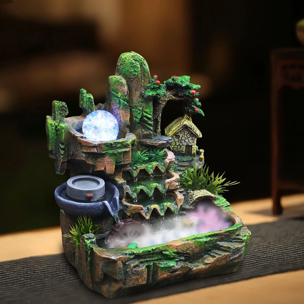 Decoration Light With Atomizer ZhdnBhnos Tabletop Fountain Office Home Led Fengshui Waterfall Indoor Rockery &