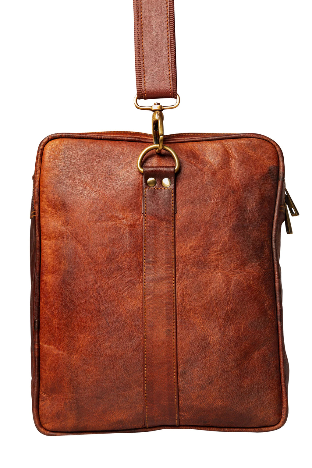 Duffle Square Handmade Leather Bag. Travel Brown Weekender
