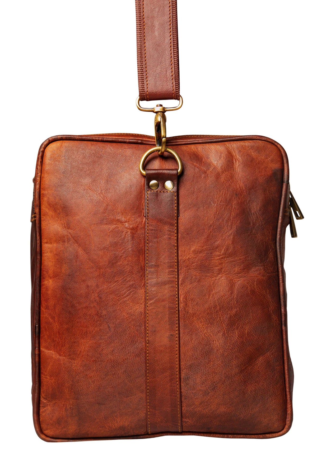 Duffle Square Handmade Leather Bag. Travel Brown Weekender