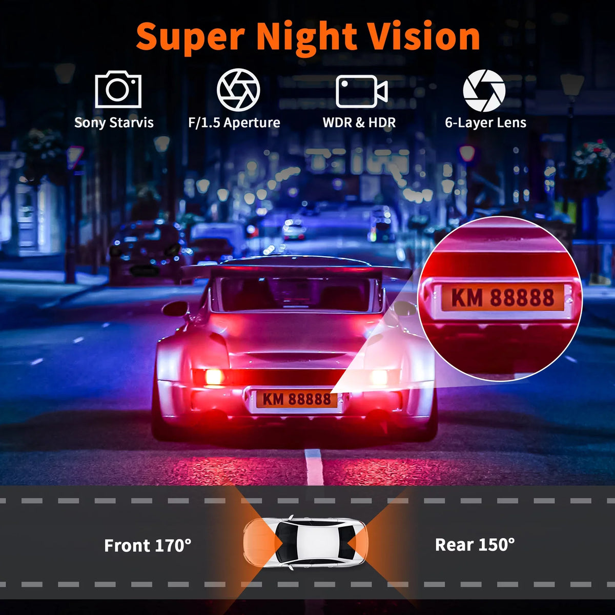 Dash Max IPS Parking Built-in Capacitor, 24H Cam Angle, Screen, Wide 128GB WDR, GPS, with Camera Mode, NEXPOW 170° Dash Vision, 4K Car Support Super and Night Rear Front Cam, with 1.47"