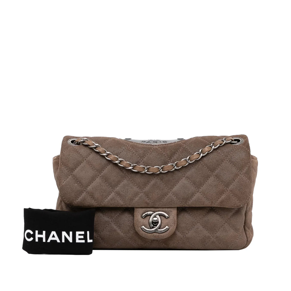 Authenticated Classic Suede Unisex Small Double Leather Pre-Owned Shoulder Flap Bag Chanel Brown